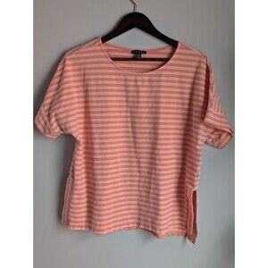 Tribal Women's Pink Striped Short Sleeve Top Size Large Cotton Spandex Stretch